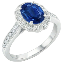 Oval And Round Cut 4.20 Ct Sapphire And Natural Earth Mined Diamonds Ring White Gold 14K