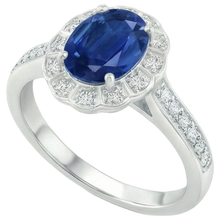 Oval And Round Cut 4.20 Ct Sapphire And Natural Earth Mined Diamonds Ring White Gold 14K