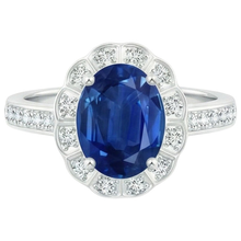 Oval And Round Cut 4.20 Ct Sapphire And Natural Earth Mined Diamonds Ring White Gold 14K