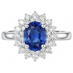 Oval And Round Cut 4 Ct Sri Lanka Sapphire Natural Earth Mined DIAMOND ( NOT LAB GROWN )s Halo Ring