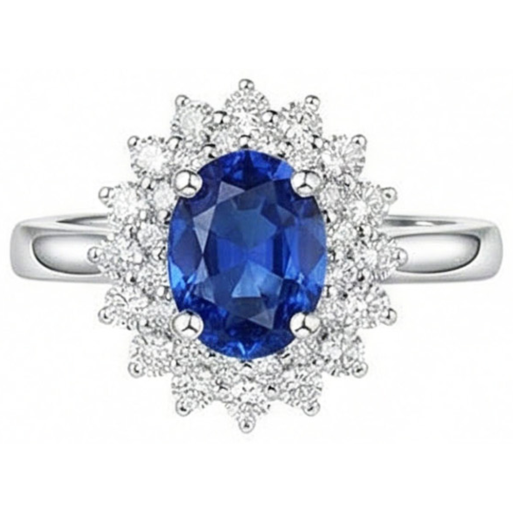 Oval And Round Cut 4 Ct Sri Lanka Sapphire Natural Earth Mined DIAMOND ( NOT LAB GROWN )s Halo Ring