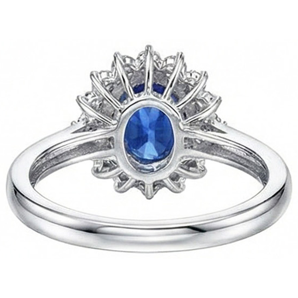 Oval And Round Cut 4 Ct Sri Lanka Sapphire Natural Earth Mined DIAMOND ( NOT LAB GROWN )s Halo Ring