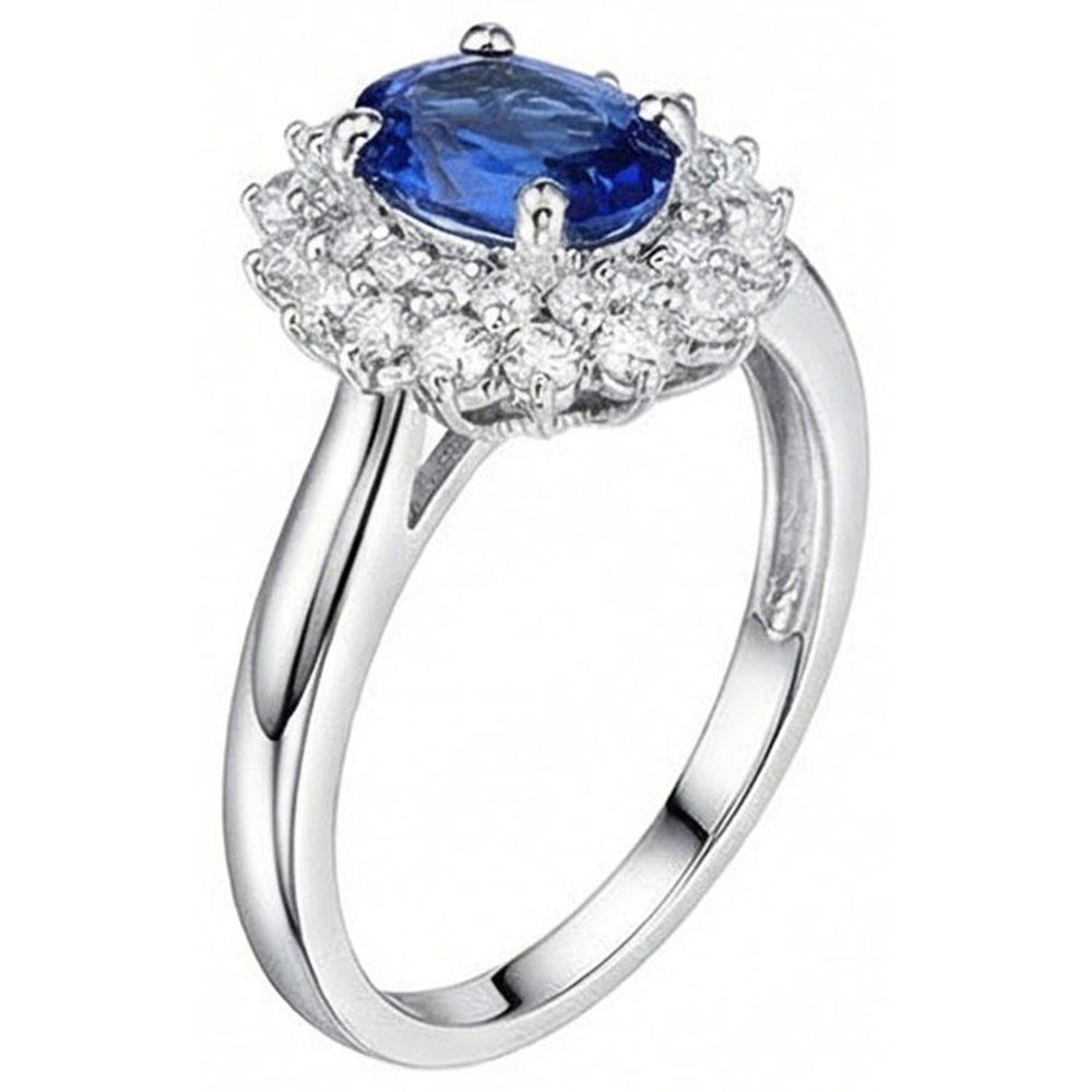 Oval And Round Cut 4 Ct Sri Lanka Sapphire Natural Earth Mined DIAMOND ( NOT LAB GROWN )s Halo Ring