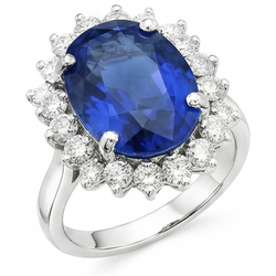 Oval And Round Cut Ceylon Sapphire 8.01 Carat Natural Earth Mined DIAMOND ( NOT LAB GROWN )s Ring WG 14K