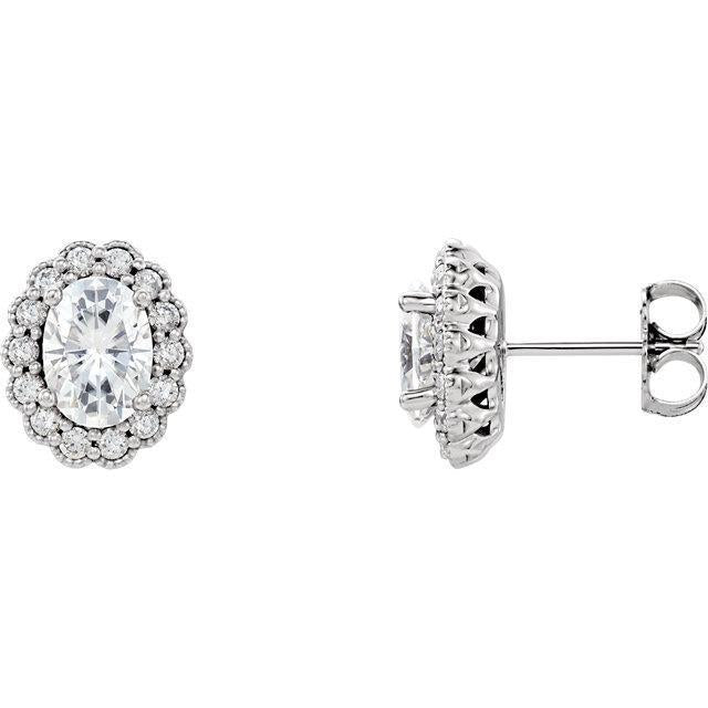 Oval And Round Cut Genuine Diamond Halo Stud Earrings 3.28 Carat White Gold 14K