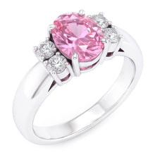 Oval And Round Cut Pink Sapphire Natural Earth Mined Diamonds Ring 2.10 Ct White Gold 14K