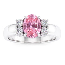 Oval And Round Cut Pink Sapphire Natural Earth Mined Diamonds Ring 2.10 Ct White Gold 14K