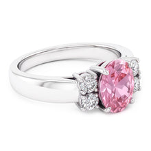 Oval And Round Cut Pink Sapphire Natural Earth Mined Diamonds Ring 2.10 Ct White Gold 14K