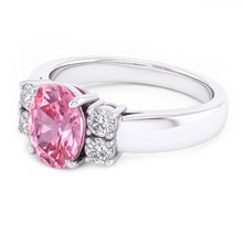 Oval And Round Cut Pink Sapphire Natural Earth Mined Diamonds Ring 2.10 Ct White Gold 14K