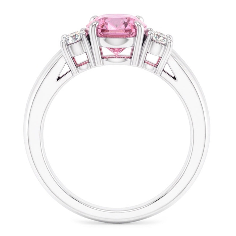 Oval And Round Cut Pink Sapphire Natural Earth Mined Diamonds Ring 2.10 Ct White Gold 14K