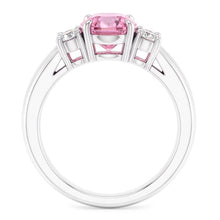 Oval And Round Cut Pink Sapphire Natural Earth Mined Diamonds Ring 2.10 Ct White Gold 14K