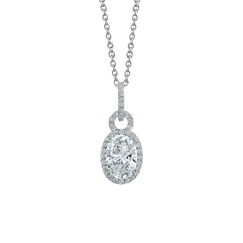Oval And Round Cut Real Diamond Pendant Necklace 3.40 Ct