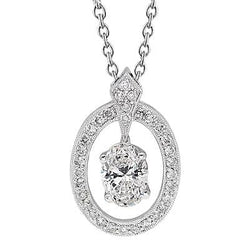 Oval And Round Genuine Diamond Necklace Pendant 1.82 Carats 14K White Gold