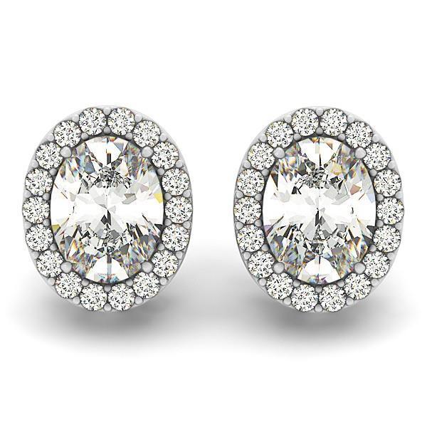 Oval And Round Halo Genuine Diamond Stud Earring 2.90 Carat White Gold 14K