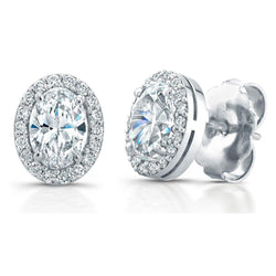 Oval And Round Halo Genuine Diamond Stud Earrings 3.90 Carats White Gold 14K