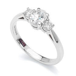 Oval And Round Three Stone 2.30 Carats Genuine Natural Earth Mined Diamond Ring White Gold 14K