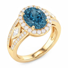 Oval Blue Natural Earth Mined Diamond Ladies Cocktail Ring