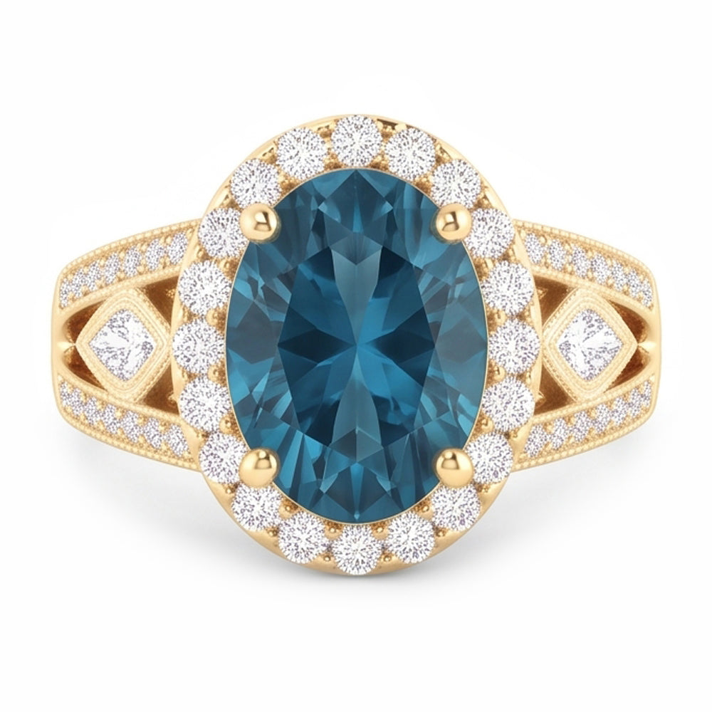 Oval Blue Natural Earth Mined Diamond Ladies Cocktail Ring