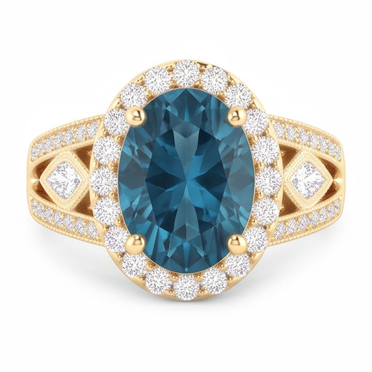 Oval Blue Natural Earth Mined Diamond Ladies Cocktail Ring