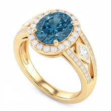 Oval Blue Natural Earth Mined Diamond Ladies Cocktail Ring