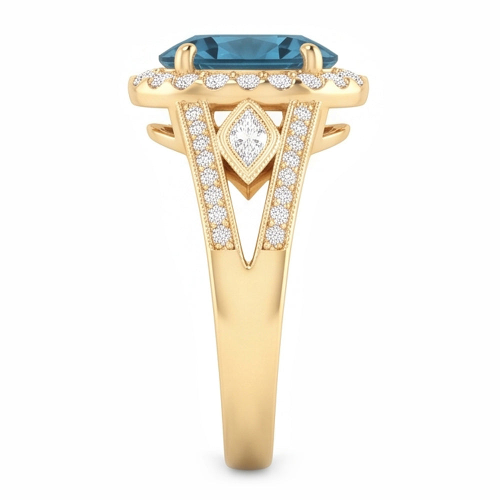 Oval Blue Natural Earth Mined Diamond Ladies Cocktail Ring