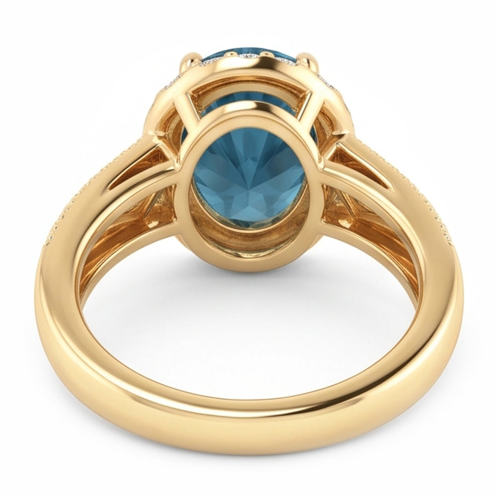 Oval Blue Natural Earth Mined Diamond Ladies Cocktail Ring
