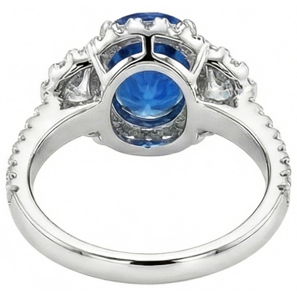 Oval Blue Sapphire And Natural Earth Mined DIAMOND ( NOT LAB GROWN ) Ring White Gold Jewellery 2 Ct.