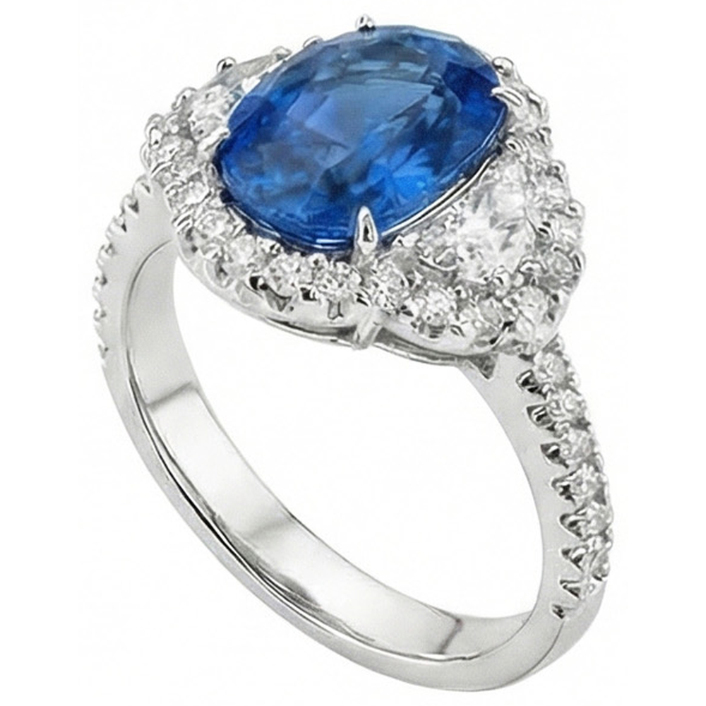 Oval Blue Sapphire And Natural Earth Mined DIAMOND ( NOT LAB GROWN ) Ring White Gold Jewellery 2 Ct.