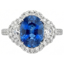 Oval Blue Sapphire And Natural Earth Mined DIAMOND ( NOT LAB GROWN ) Ring White Gold Jewellery 2 Ct.