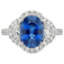 Oval Blue Sapphire And Natural Earth Mined DIAMOND ( NOT LAB GROWN ) Ring White Gold Jewellery 2 Ct.