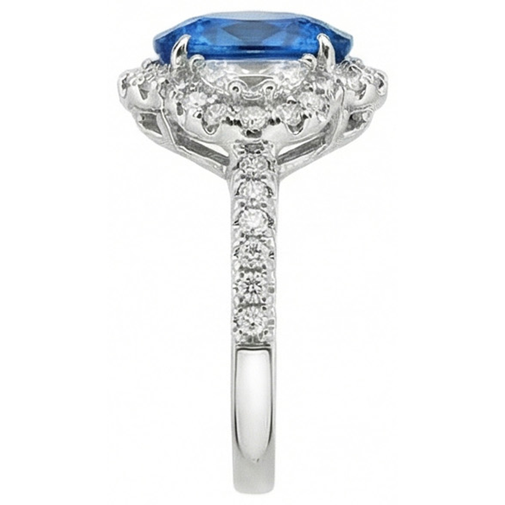 Oval Blue Sapphire And Natural Earth Mined DIAMOND ( NOT LAB GROWN ) Ring White Gold Jewellery 2 Ct.