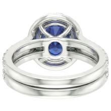 Oval Blue Sapphire Halo Engagement Ring Set 10.25 Carats White Gold