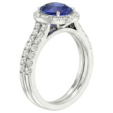 Oval Blue Sapphire Halo Engagement Ring Set 10.25 Carats White Gold