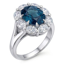 Oval Blue Sapphire Halo Natural Earth Mined Diamond Wedding Ring 3.30 Ct. White Gold 14K