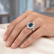 Oval Blue Sapphire Halo Natural Earth Mined Diamond Wedding Ring 3.30 Ct. White Gold 14K