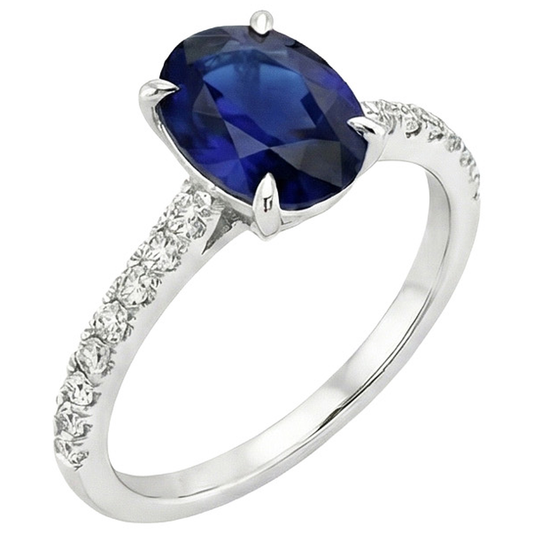 Oval Blue Sapphire Natural Earth Mined Diamond Engagement Ring Claw Prong Setting 6 Carats