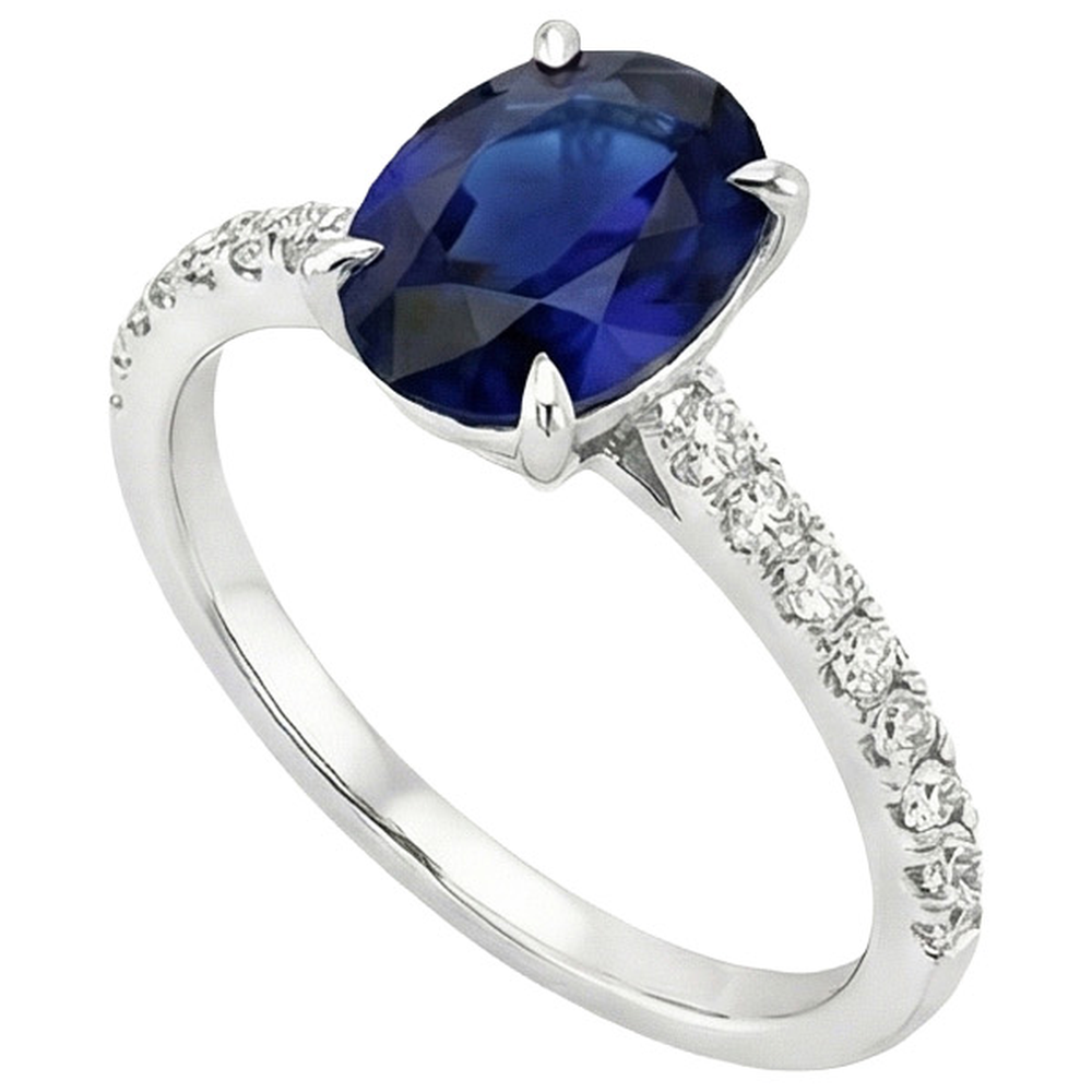 Oval Blue Sapphire Natural Earth Mined Diamond Engagement Ring Claw Prong Setting 6 Carats