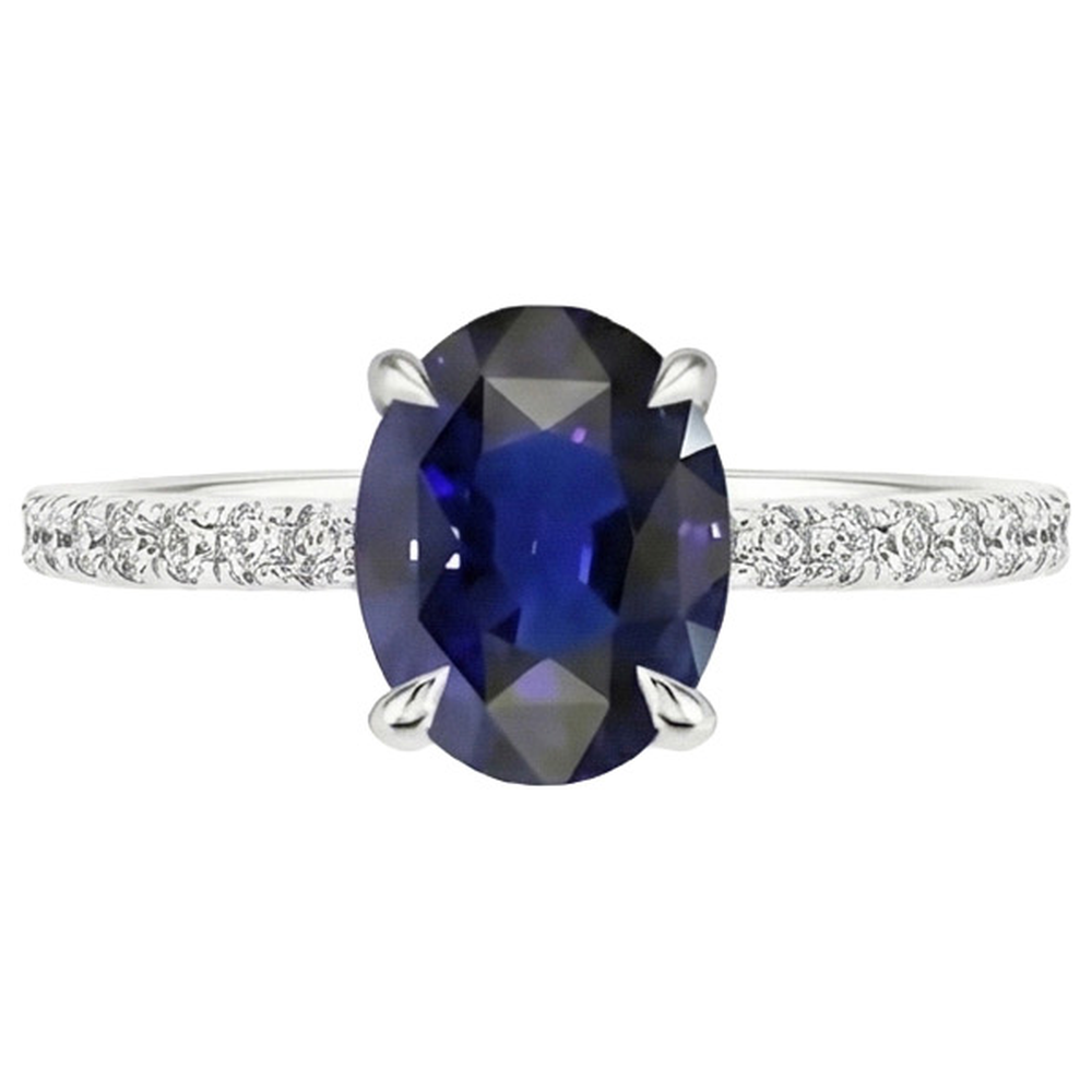 Oval Blue Sapphire Natural Earth Mined Diamond Engagement Ring Claw Prong Setting 6 Carats