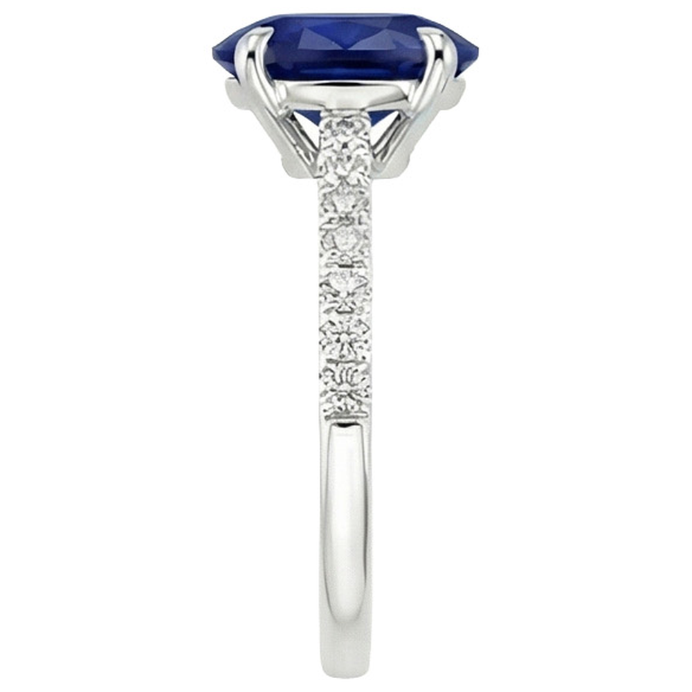 Oval Blue Sapphire Natural Earth Mined Diamond Engagement Ring Claw Prong Setting 6 Carats
