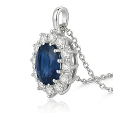 Oval Blue Sapphire With Natural Earth Mined Diamonds Pendant Necklace 2.70 Ct White Gold