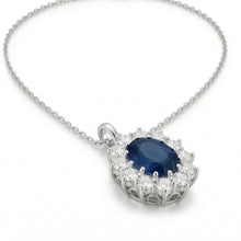 Oval Blue Sapphire With Natural Earth Mined Diamonds Pendant Necklace 2.70 Ct White Gold