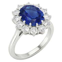 Oval Blue Sapphire & Round Natural Earth Mined DIAMOND ( NOT LAB GROWN )s Halo Ring 6.50 Ct. White Gold 14K