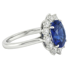 Oval Blue Sapphire & Round Natural Earth Mined DIAMOND ( NOT LAB GROWN )s Halo Ring 6.50 Ct. White Gold 14K