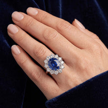 Oval Blue Sapphire & Round Natural Earth Mined DIAMOND ( NOT LAB GROWN )s Halo Ring 6.50 Ct. White Gold 14K