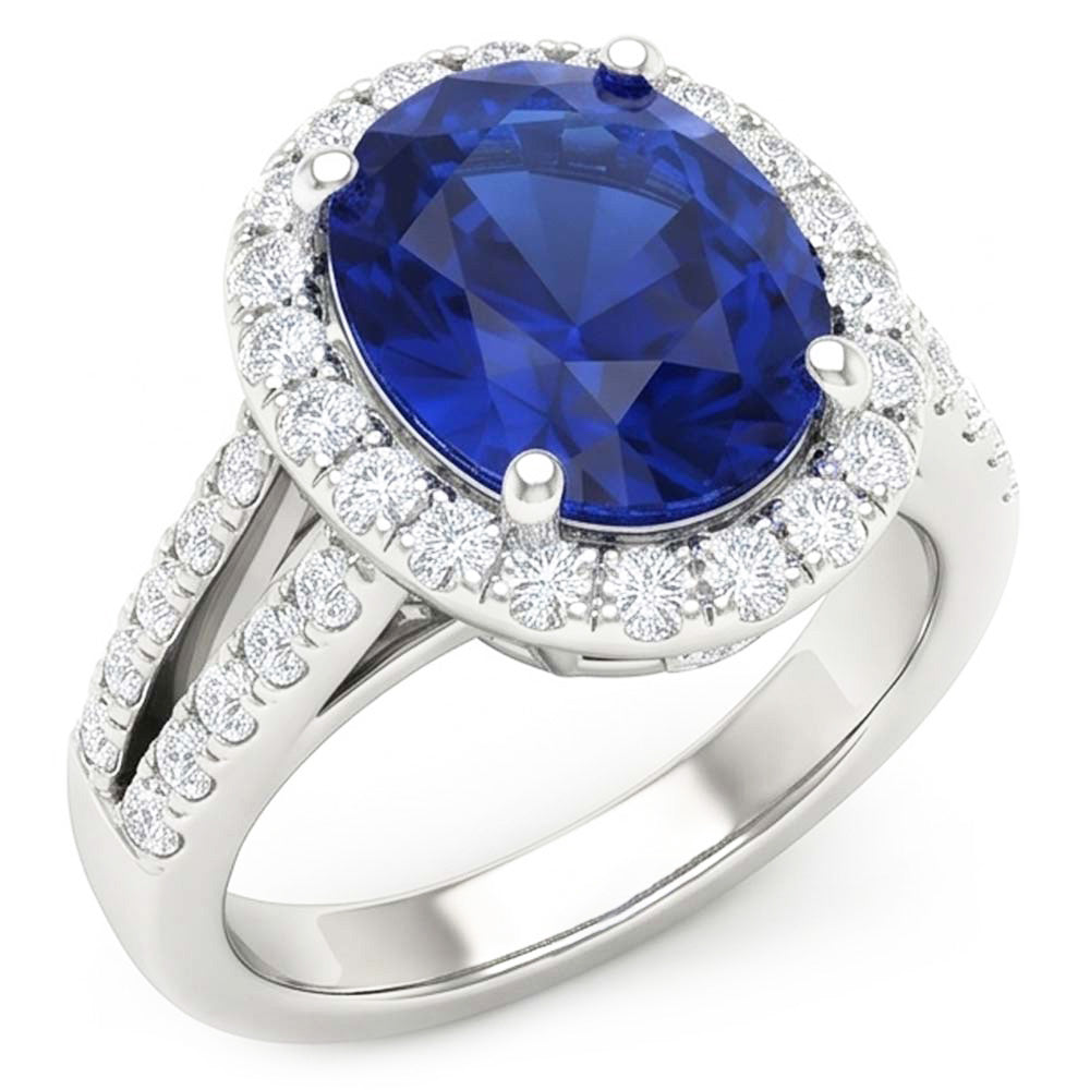 Oval Cabochon Sapphire Ladies Halo Ring