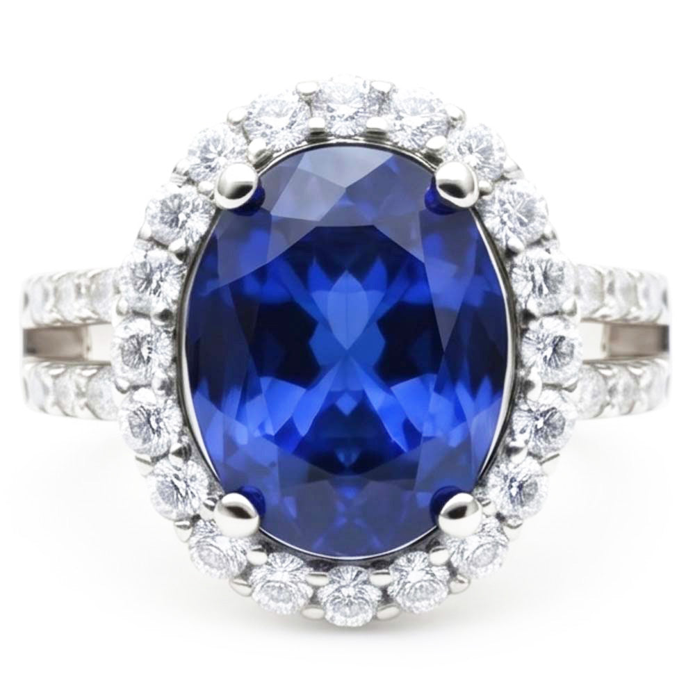 Oval Cabochon Sapphire Ladies Halo Ring