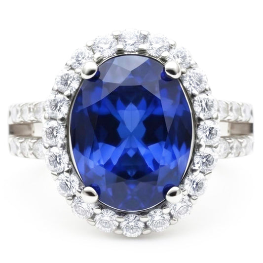 Oval Cabochon Sapphire Ladies Halo Ring
