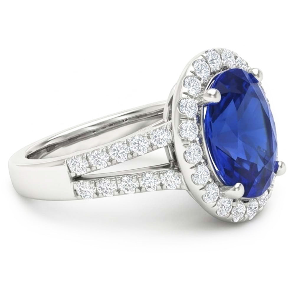 Oval Cabochon Sapphire Ladies Halo Ring