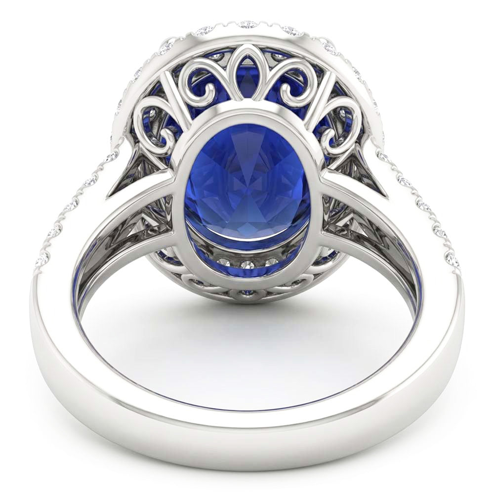 Oval Cabochon Sapphire Ladies Halo Ring