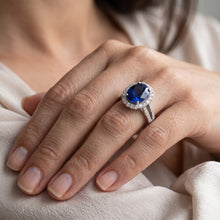 Oval Cabochon Sapphire Ladies Halo Ring